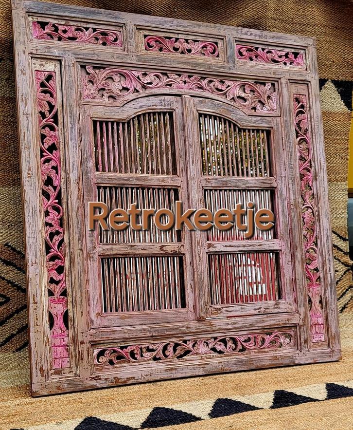 Roze/Houtsnijwerk/Balinese/Spiegel/Luik/XXXL, Antiek en Kunst, Curiosa en Brocante, Ophalen