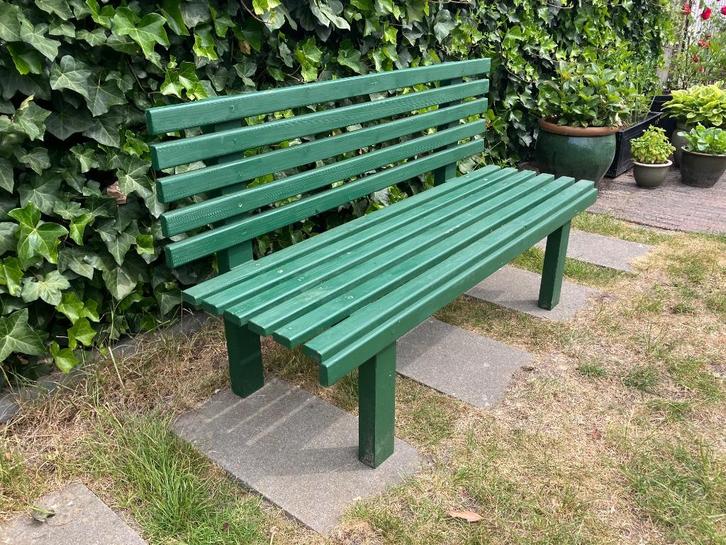 Lattenbank tuinbank kinderbank groen, Tuin en Terras, Tuinbanken, Gebruikt, Hout, Ophalen