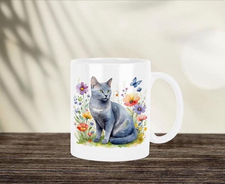 Blauwe Rus Aquarel mok, Huis en Inrichting, Keuken | Servies, Nieuw, Kop(pen) en/of Schotel(s), Overige stijlen, Verzenden