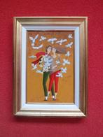Carole B. Perret.1951.Verliefd stel met duiven.Naïeve kunst., Antiek en Kunst, Kunst | Schilderijen | Klassiek, Ophalen of Verzenden