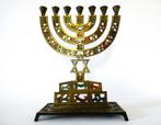 Zevenarmige Joodse kandelaar van messing met Davidster, Ophalen of Verzenden, Koper of Brons