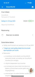 Snowworld voucher, Tickets en Kaartjes, Eén persoon, Ticket of Toegangskaart