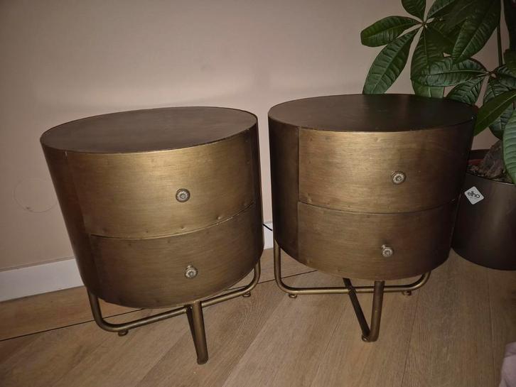 Set Bepurehome Nachtkastjes - Goudkleurig, Huis en Inrichting, Slaapkamer | Nachtkastjes, Nieuw, Minder dan 55 cm, Minder dan 45 cm