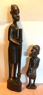 2 oude Afrikaanse houtsnijwerk,houten beelden,Ebbenhout, Ophalen of Verzenden