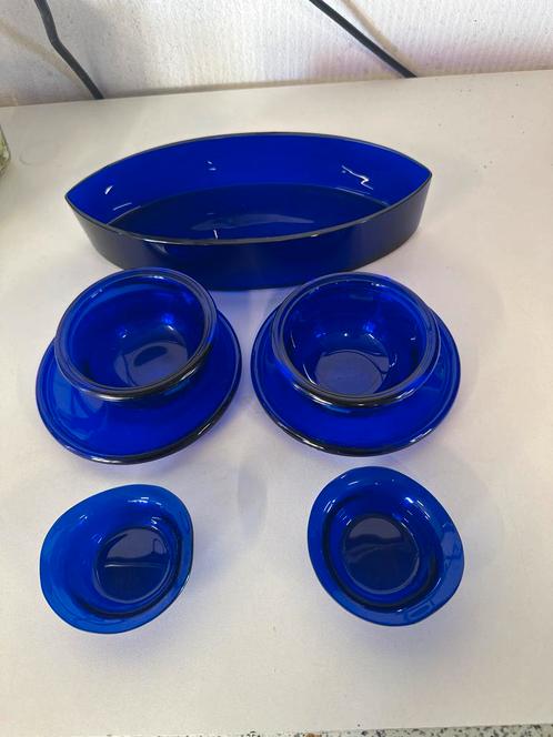 Blauw Glas Set - Nuutajärvi Notsjö Stijl - Vintage Design Fi, Antiek en Kunst, Antiek | Glas en Kristal, Ophalen of Verzenden