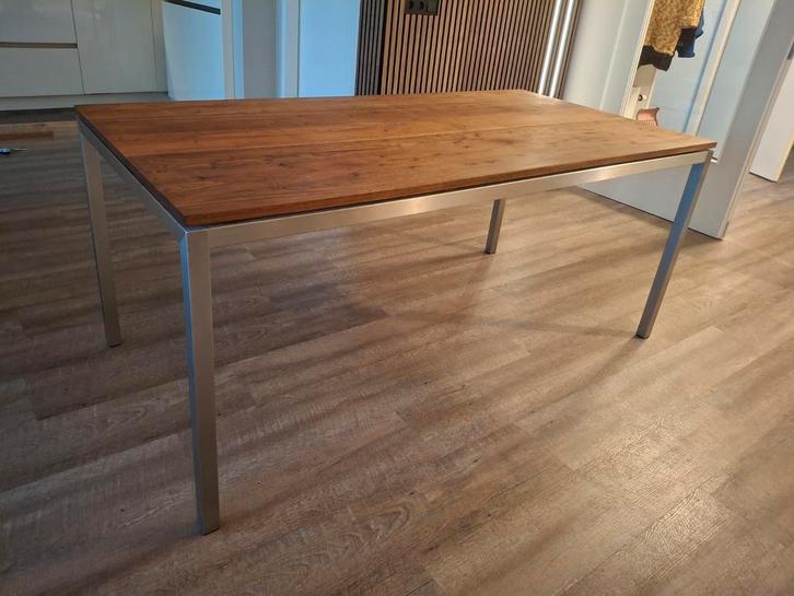 Houten eettafel met rvs frame, Huis en Inrichting, Tafels | Eettafels, Zo goed als nieuw, 50 tot 100 cm, 150 tot 200 cm, Rechthoekig
