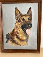Vintage schilderij herdershond, Ophalen of Verzenden, Hout, Minder dan 50 cm