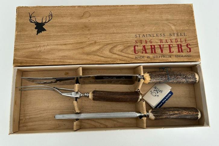 Prachtige bestekset vintage Greaves stag handle carvers, Huis en Inrichting, Keuken | Bestek, Ophalen