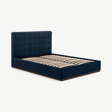 Tweepersoons bed - Blauw Fluweel beschikbaar voor biedingen