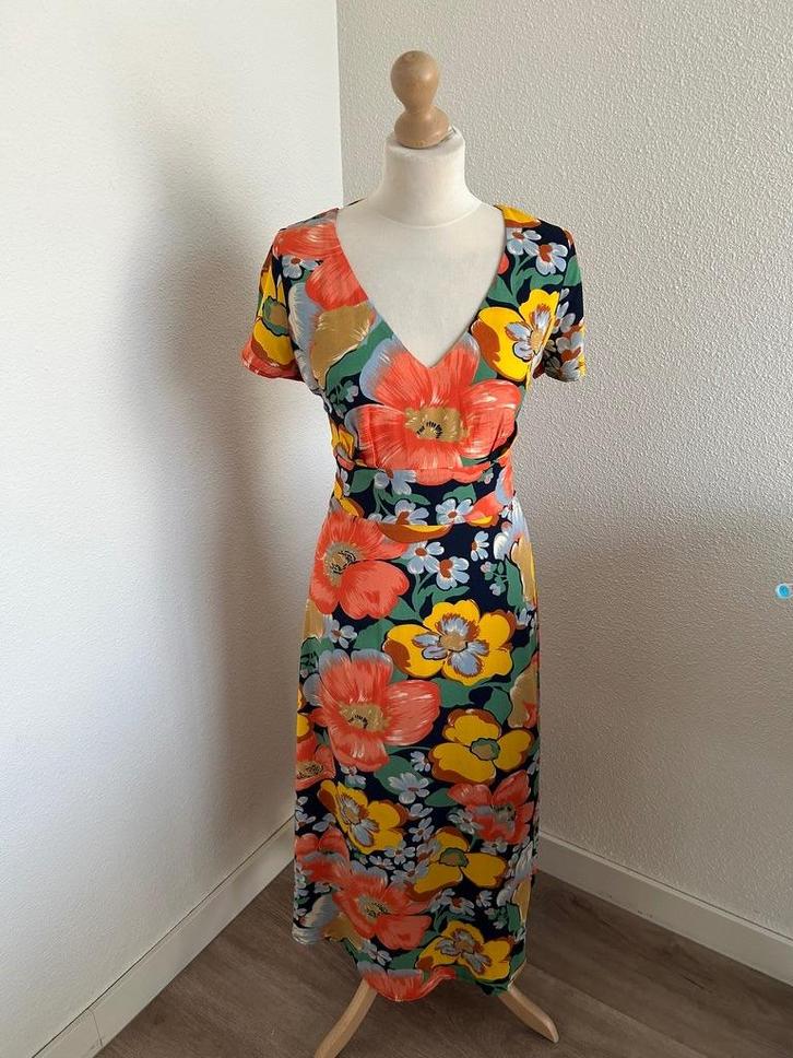 King Louie maat 42 kleurrijke midi shiloh jurk 2915, Kleding | Dames, Jurken, Zo goed als nieuw, Maat 42/44 (L), Oranje, Onder de knie