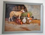 Schilderij F. Borrelli - Boerderijtafereel, Antiek en Kunst, Kunst | Schilderijen | Klassiek, Ophalen