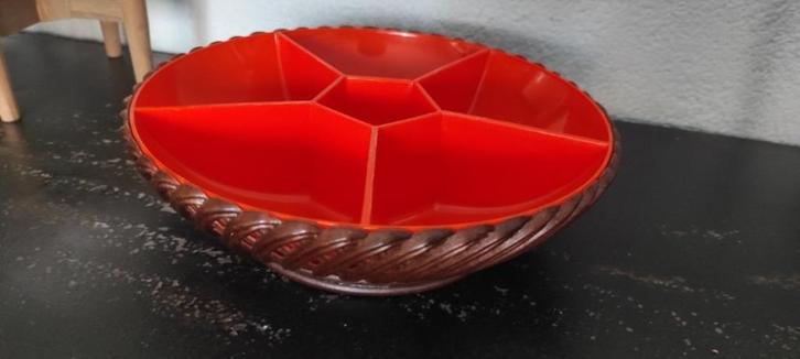 Vintage snackschaal vakkenschaal Emsa bruin oranje, Huis en Inrichting, Woonaccessoires | Schalen en Manden, Gebruikt, Schaal