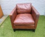Gratis leren fauteuil vintage cognac Moroni industrieel , zi, Huis en Inrichting, Fauteuils, Ophalen, Zo goed als nieuw, 75 tot 100 cm
