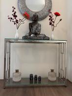 Glazen sidetable, Huis en Inrichting, Tafels | Sidetables, Ophalen, 150 tot 200 cm, Glas, Zo goed als nieuw