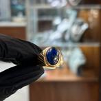 14 karaat gouden ring zegelring lapis blauw steen, Ophalen of Verzenden