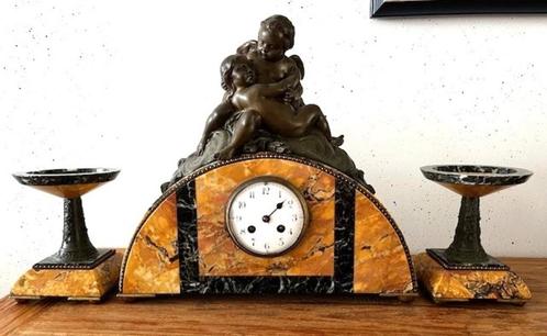 Retro Tafelklok en kaarsen standaarden, graniet, Huis en Inrichting, Woonaccessoires | Klokken, Gebruikt, Wekker of Tafelklok