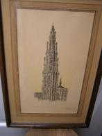 Pentekening Kathedraal Antwerpen (B) ingelijst, gesigneerd, Ophalen of Verzenden