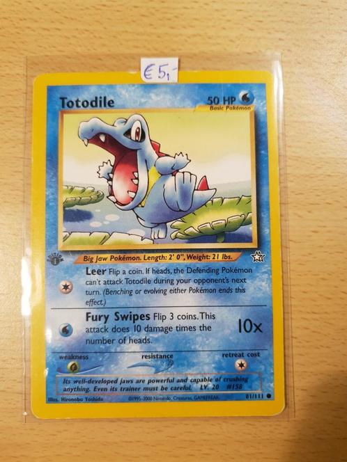 Pokémon kaart Totodile 1st Edition Neo Genesis, Hobby en Vrije tijd, Verzamelkaartspellen | Pokémon, Zo goed als nieuw, Losse kaart