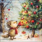 servetten 8673 egel bij kerstboom (33 x 33 cm) per stuk, Ophalen of Verzenden, Nieuw, Materiaal