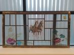 Vintage trend glas in lood raam met paarden en bloemen, Ophalen