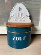 Petrolblauw emaille zoutpot met gouden bies, Antiek en Kunst, Ophalen of Verzenden