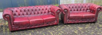 Chesterfield 3+2 Zits Bankstel Rood - Gratis Bezorging! beschikbaar voor biedingen