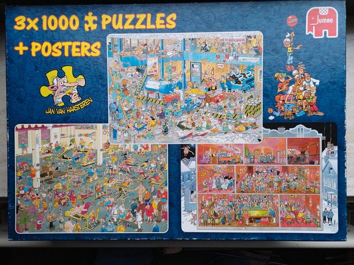 Jan van Haasteren 2x, grand café en at the gym, 1000 stukjes, Hobby en Vrije tijd, Denksport en Puzzels, Gebruikt, 500 t/m 1500 stukjes