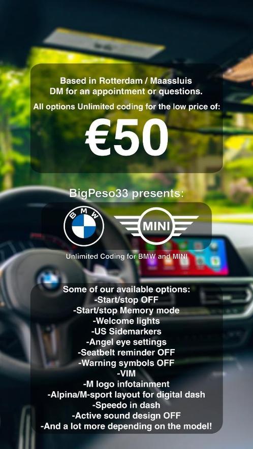 BMW en MINI coderen / verborgen opties BIMMERCODE, Diensten en Vakmensen, Auto en Motor | Monteurs en Garages, Overige werkzaamheden