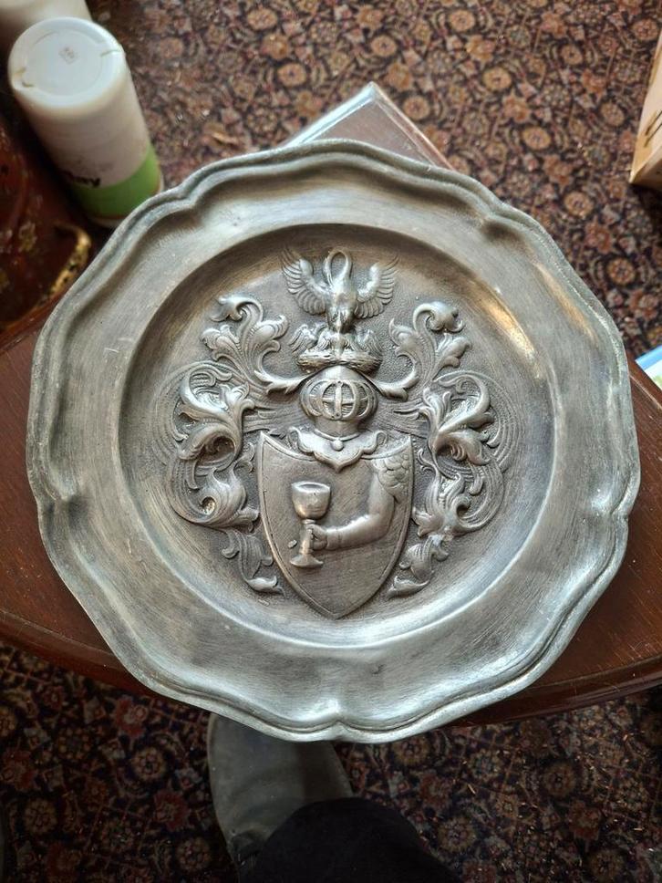 Antiek Tinnen Bord met Wapen, Antiek en Kunst, Antiek | Tin, Ophalen of Verzenden
