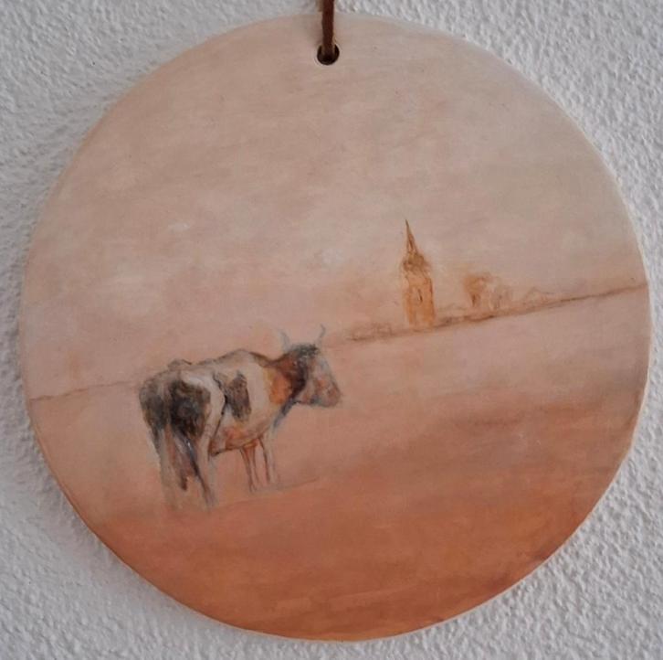 Koe in de mist 20cm doorsnede, Antiek en Kunst, Kunst | Schilderijen | Modern, Ophalen of Verzenden