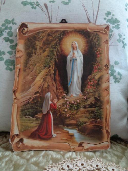 Brocante Afbeelding Maria op Hout Religie ** Mimosa **, Antiek en Kunst, Antiek | Religie, Ophalen of Verzenden