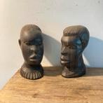 Afrikaanse Houten Bustes - Vintage Houtsnijwerk Set, Antiek en Kunst, Ophalen of Verzenden