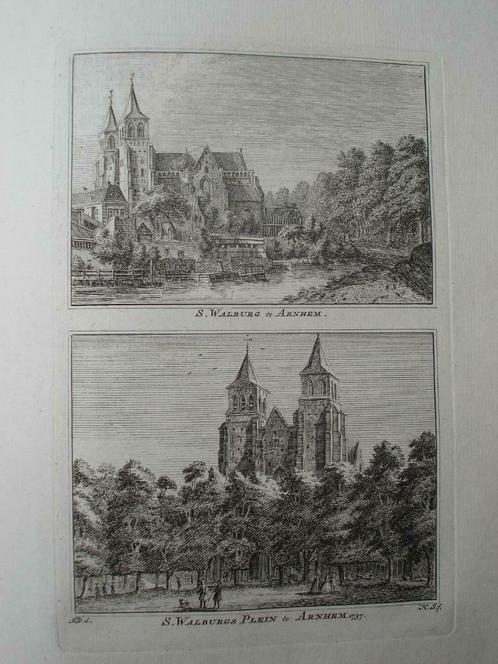 A 87-88  / Arnhem  St. Walburg en St. Walburg plein 1745, Antiek en Kunst, Kunst | Etsen en Gravures, Ophalen of Verzenden