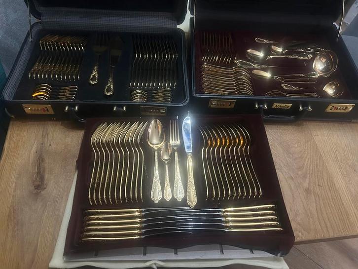 Nivella Solingen luxe vergulde bestekset 12 pers. compleet, Huis en Inrichting, Keuken | Bestek, Nieuw, Rvs of Chroom, Ophalen of Verzenden