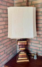 Grote rechthoekige tafellamp (hout en goudkleur), Ophalen of Verzenden, Zo goed als nieuw, Hout, Minder dan 50 cm
