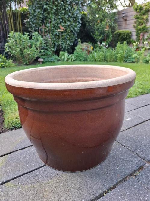 grote geglazuurde bloempot 34,5 cm hoog,doorsnee 47,5 cm, Tuin en Terras, Bloempotten, Gebruikt, Aardewerk, Tuin, 25 tot 40 cm