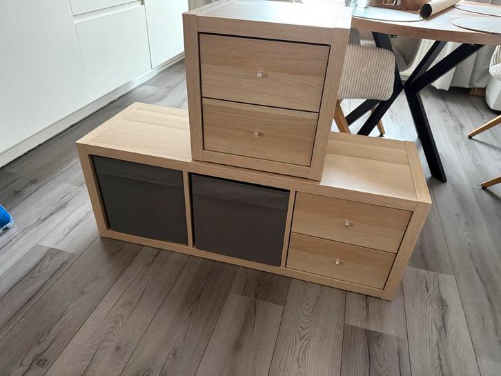 Kallax 3x1 + 1x1 met lades & 2 Dröna dozen, Huis en Inrichting, Kasten | Dressoirs, Gebruikt, 100 tot 150 cm, 25 tot 50 cm, Met lade(s)