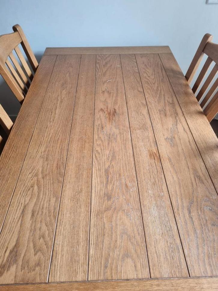 Blank eiken antieke eettafel + stoelen, Huis en Inrichting, Complete eetkamers, Gebruikt, Ophalen