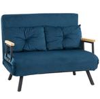 Tweepersoons Slaapbank Met Verstelbare Rugleuning en Kussens, Ophalen, Blauw, Tweepersoons, 140 cm