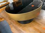 Salontafel zwart glas goud frame 75 cm, Ophalen, Rond, Nieuw, 50 tot 100 cm