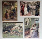 Oude houten puzzels, Zeitvertreib, vier in een doos, Antiek en Kunst, Antiek | Speelgoed, Ophalen of Verzenden