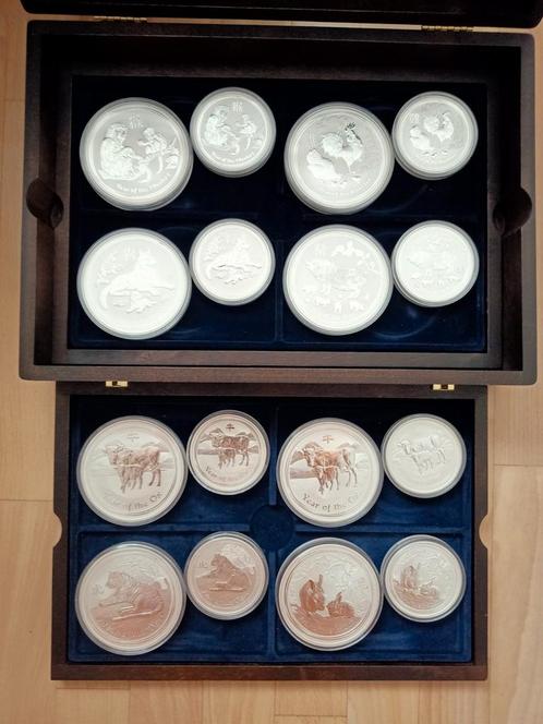 Zilveren Lunar munten 10 oz en 5 Oz in Cassette 10 of 12 jr, Postzegels en Munten, Edelmetalen en Baren, Zilver, Ophalen of Verzenden