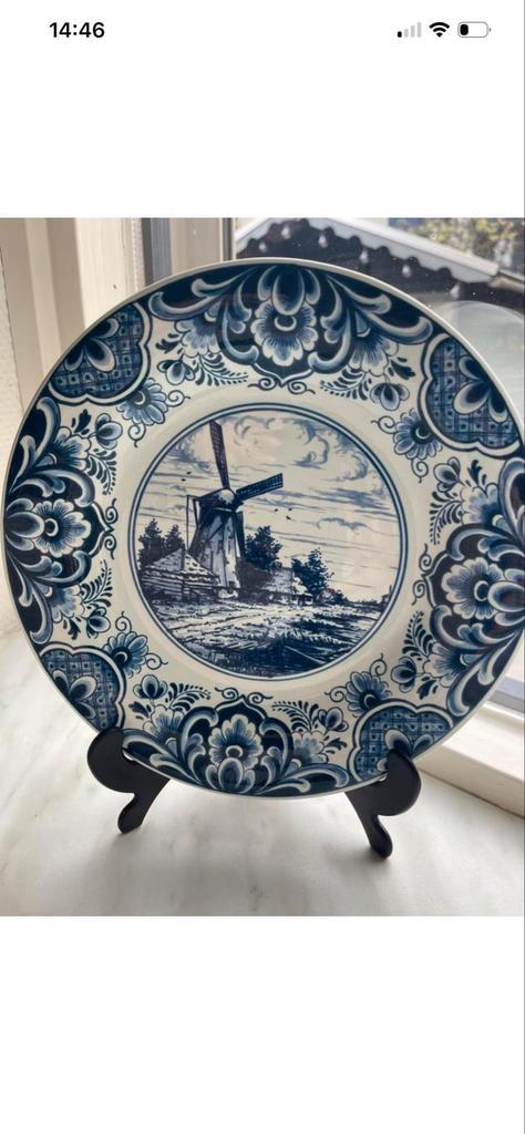 Delfts Blauw wandbord Schoonhoven molenlandschap, Antiek en Kunst, Antiek | Wandborden en Tegels, Ophalen of Verzenden