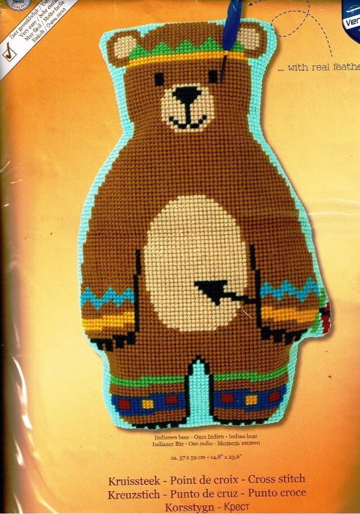 Cado opruiming vervaco borduurpakket kussen, indianen beer, Hobby en Vrije tijd, Borduren en Borduurmachines, Nieuw, Borduurpakket