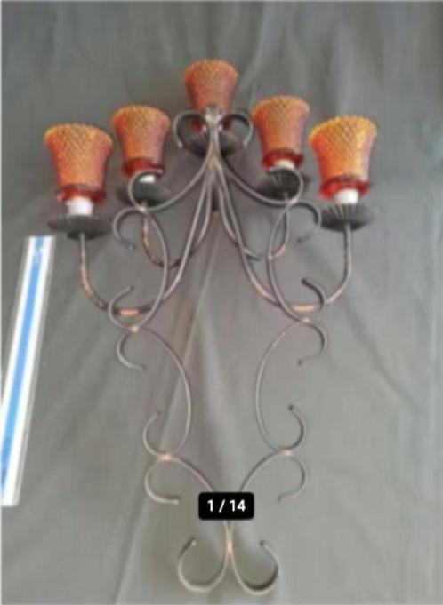 Mid-Century Gothic Iron, Wall Sconce Candelabra Kitsch 75, Antiek en Kunst, Antiek | Kandelaars, Glas, Ophalen of Verzenden