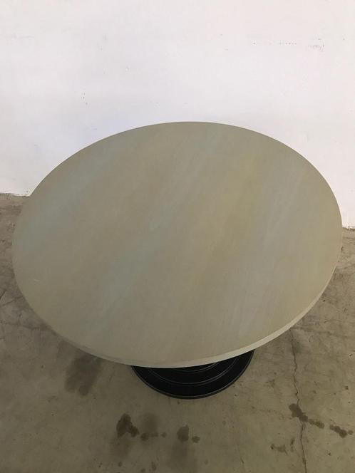 Te koop ronde tafel met houten blad en zwarte voet, Huis en Inrichting, Tafels | Eettafels, Zo goed als nieuw, 50 tot 100 cm, Rond