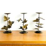set van 3 oude KANDELAREN metaal klimop brocante italy goud, Huis en Inrichting, Woonaccessoires | Kandelaars en Kaarsen, Gebruikt