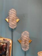 2x Vintage Hillebrand Wandlampen Wandlamp Glas Messing, Hillebrand Leuchten, Vintage, Ophalen of Verzenden, Zo goed als nieuw