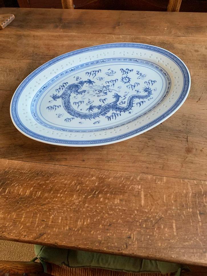 Ovale Rijstkorrel Schaal met Draak - Puntgaaf, Huis en Inrichting, Keuken | Servies, Zo goed als nieuw, Schaal of Schalen, Overige stijlen