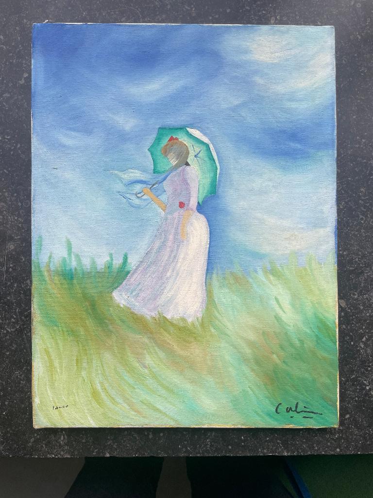 Reproductie op canvas "Vrouw met een parasol"., Ophalen of Verzenden